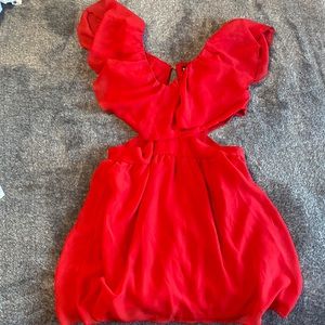 Red side cut out dress